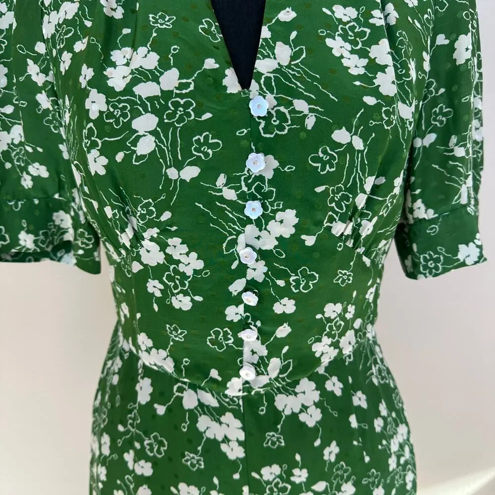 L.K. Bennett Green Floral Midi Shirt Dress SIZE 6 Silk Retro Work Designer $675 - Picture 13 of 13